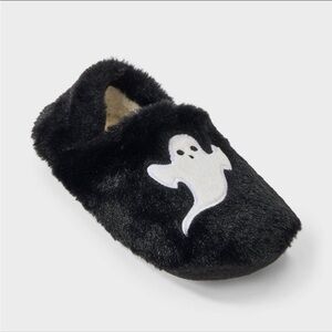 Women's Ghost Embroidered Halloween Faux Fur Slipper Socks with Grippers NWT